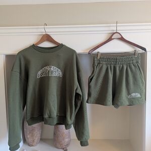 Rhythm Olive Green Sweatshirt & Shorts Set